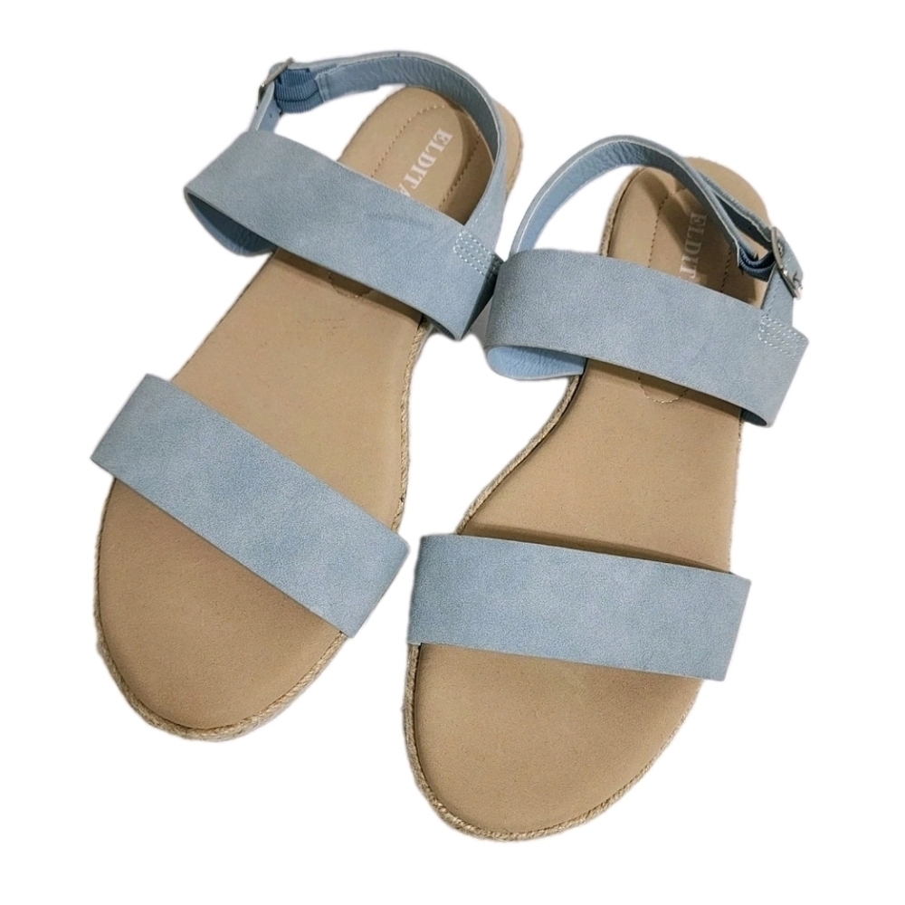 ELDITAS size 10 Flatform Double Strap Sandals Faux‎ Suede Sky Blue